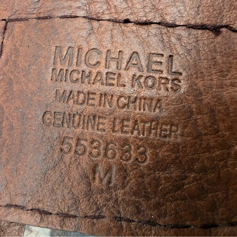 Michael Kors Brown Braided Leather Belt Gold Buckle Tassel Charm Boho Chic SZ M